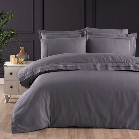 First Choice Set Husă de Pilotă Bumbac Dublă cu 4 Fețe de Pernă & 1 Cearsaf 200x220 Silver Gray