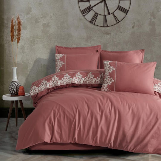 Clasy Home Set Huse Pentru Pilote Osela 100% Bumbac 200x220cm Dublu Cu 2 Fețe De Pernă & 1 Cearșaf Roz Coral