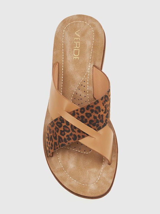 Leather Women's Flat Sandals in Beige Color