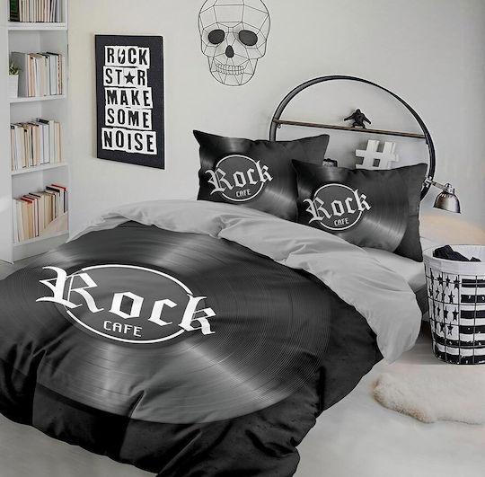 Cotton Club Set Husă de Pilotă Bumbac Dublă cu 2 Fețe de Pernă & 1 Cearsaf 200x220 Rock N Roll