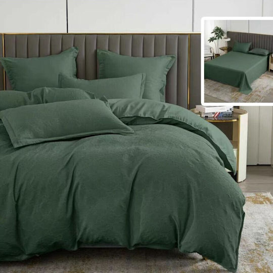 Pucioasa Set Husă de Pilotă Dublă cu 4 Fețe de Pernă & 1 Cearsaf 200x230 Verde