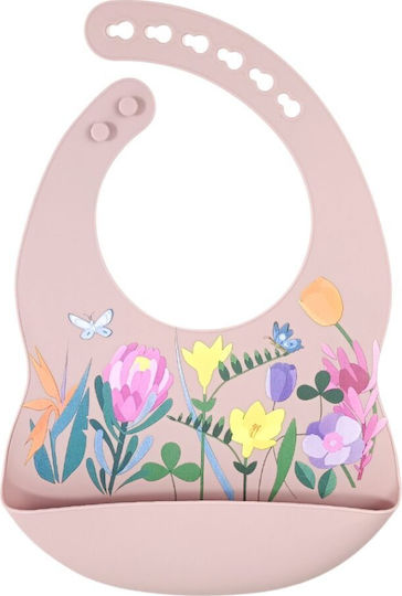 Queen Mother Bouquet Flowers Αδιάβροχη Σαλιάρα Σιλικόνης με Τσέπη Pink για 6 m+