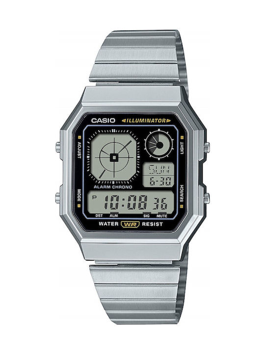 Casio Дигитален Мъжки Часовник Хронограф На Батерия със Сребърна Метална Гривна