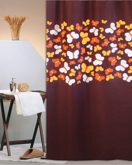 San Lorentzo Butterflies Shower Curtain Fabric 180x200cm Coffee
