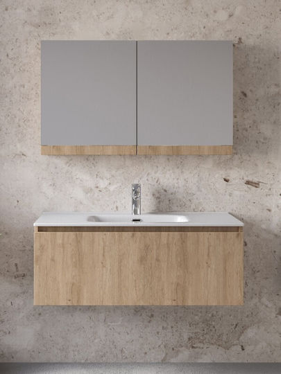Furnibath Πάγκος με Νιπτήρα & Καθρέπτη Μ101xΒ35xΥ46cm Walnut