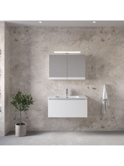 Furnibath Πάγκος με Νιπτήρα & Καθρέπτη Μ81xΒ35xΥ46cm Λευκός
