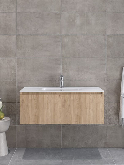 Furnibath Waschtisch mit Waschbecken L101xB35xH46cm Walnut