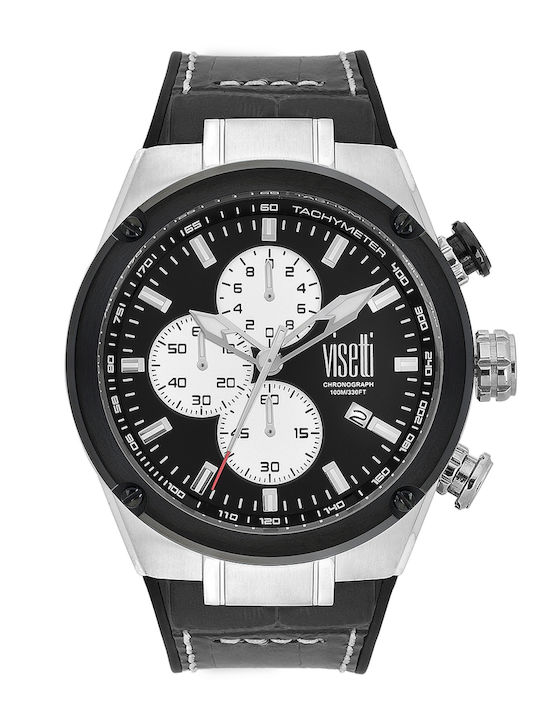 Visetti Men's Watch Chronograph Battery with Black Leather Strap