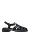Leder Flache Sandalen für Damen in Schwarz Farbe