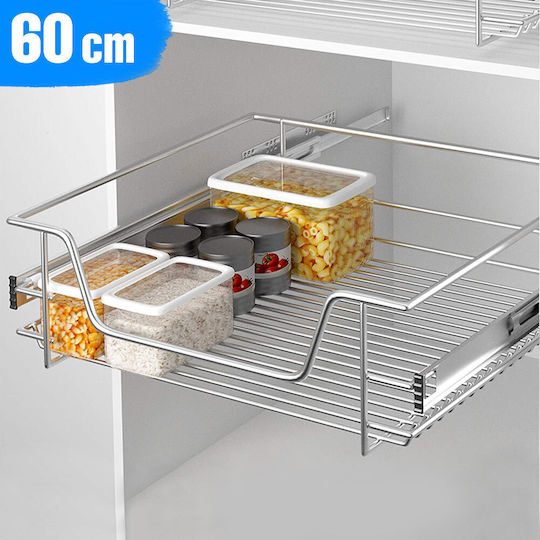 Bakaji Telescopic Kitchen Drawer 60cm Basket Shelf Pull-Out Space-Saving Steel 02832647