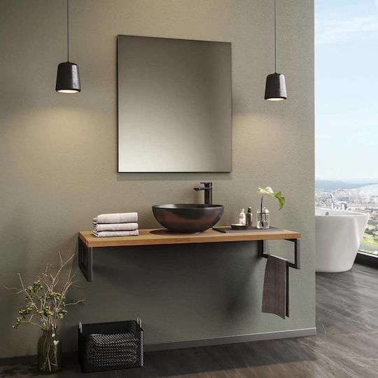 Κολοσσός Πάγκος με Νιπτήρα Μ92xΒ50xΥ34cm Oak, Matt Black