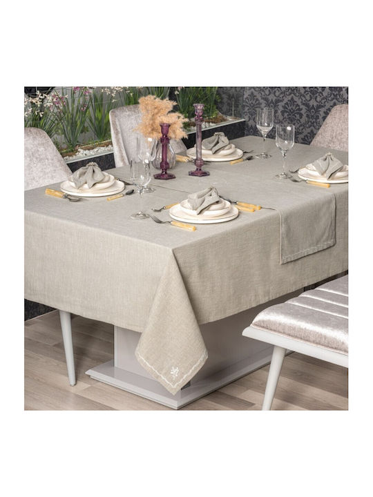 Cottonbox Față de masă Din Bumbac cu Broderie Set 8buc Bej 172x240cm