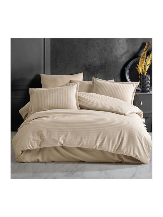 Pucioasa Set Husă de Pilotă (2 buc) Bumbac Single cu 2 Fețe de Pernă & 1 Cearsaf 150x220 Cappuccino
