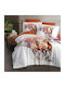 First Choice Set Huse Pentru Pilote Bumbac Satinat 200x220cm Dublu Cu 4 Fețe De Pernă Și 1 Cearșaf Portocaliu