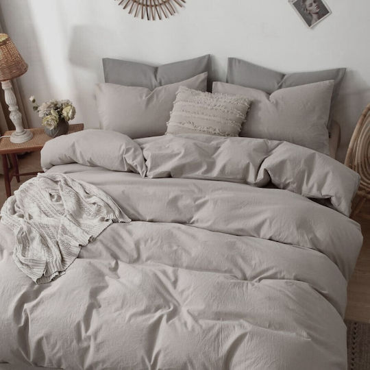 Pucioasa Bettbezug Set 200x230cm Doppel mit 2 Kissenbezügen & 1 Bettlaken Beige