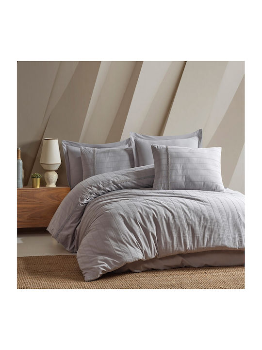 Şaheser Set Husă de Pilotă Dublă cu 2 Fețe de Pernă & 1 Cearsaf 200x220 Gray Jasmine
