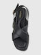 Leather Women's Flat Sandals in Black Color