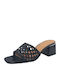 Leather Mules with Heel in Black Color