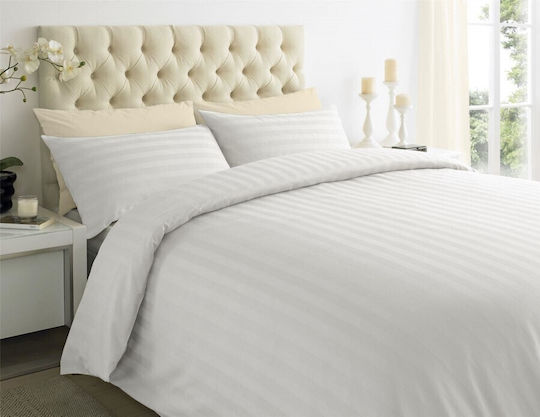 Set de lenjerie de pat stil hotel 100% bumbac damasc mărime queen