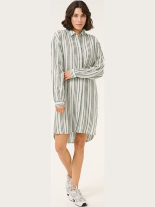 Women's Linen Striped Long Sleeve Shirt Black