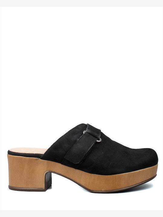 Wonders Leder Mules mit Absatz in Schwarz Farbe