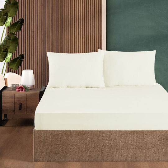 First Choice Σετ Σεντόνι με 2 Μαξιλαροθήκες King Size με Λάστιχο 200x200εκ. Cream (3τμχ)