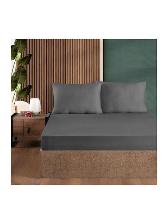 First Choice Bettwäsche-Set mit 2 Kissenbezügen Super-Doppel mit Gummiband 160x200cm. Anthracite 3Stück