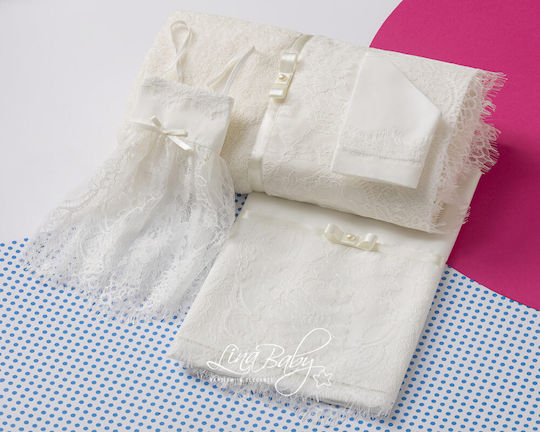 Lina Baby Set Christening Oilcloths Ecru 3 Pieces