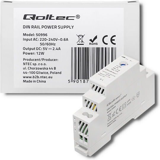 Qoltec Τροφοδοτικό Ράγας με Έξοδο 5V και Ισχύ 12W 2.4A