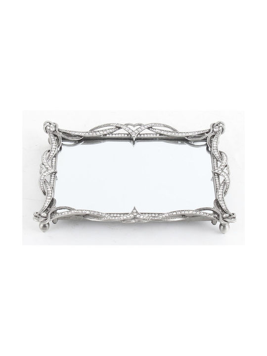 Inart Metallic Rectangular Decorative Tray Rhinestones with Mirror 20x16cm