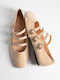 Damen Ballerinas Spitz zulaufend aus Lackleder mit Riemen in Beige Farbe