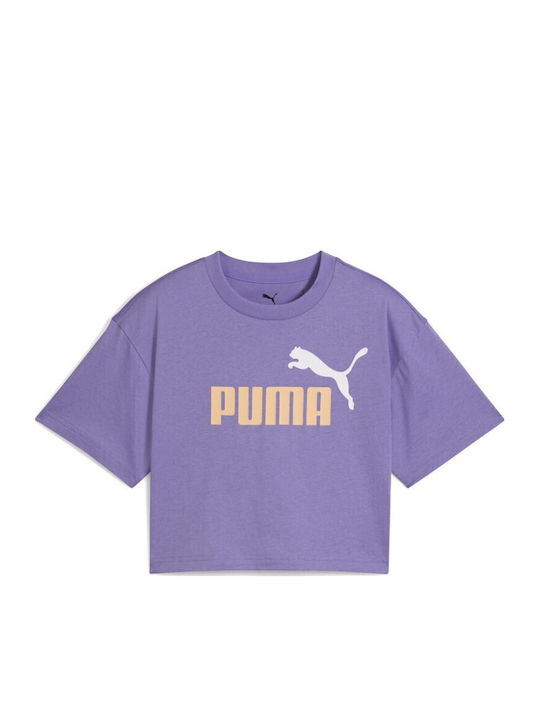 PUMA Crop Top Mâneci Scurte Violet Pentru Copii