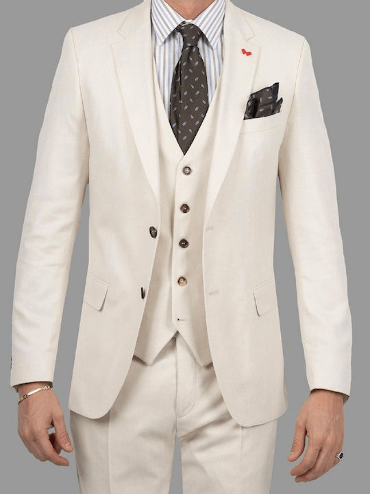 Iarna Costum Bărbați cu Croială Strâmtă Beige