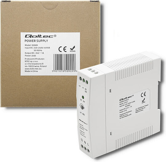 Qoltec DIN-Schienen-Netzteil mit Ausgang 24V und Leistung 24W 1A