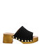Leather Mules with Chunky Low Heel in Black Color
