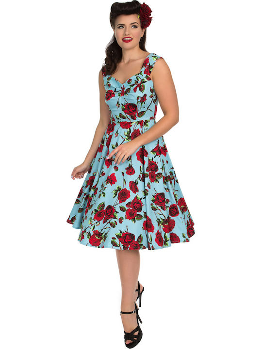 Vintage Summer Midi Dress for Wedding Christening with Tulle Light Blue