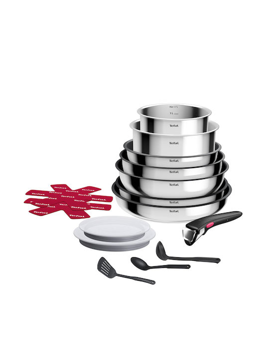 Tefal Ingenio Cook Eat Cookware Set of Stainless Steel with Non-stick Coating Silver 15pcs