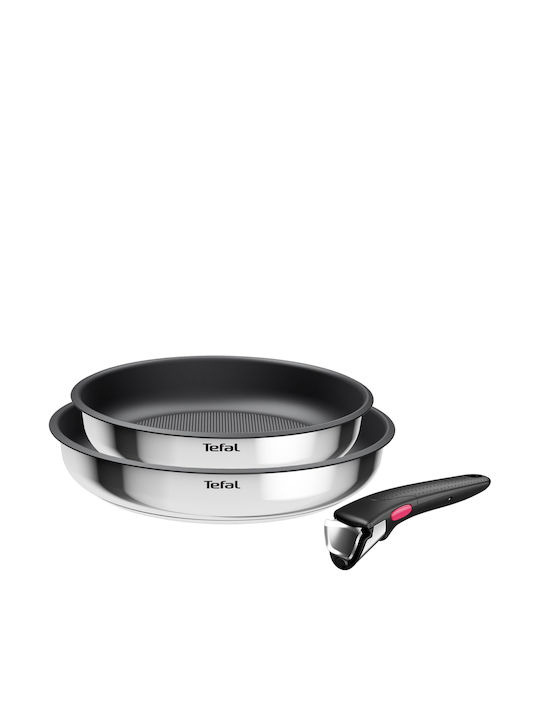 Tefal Ingenio Cook Eat Σετ Τηγάνια από Ανοξείδωτο Ατσάλι Silver με Αντικολλητική Επίστρωση 2τμχ