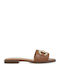 Leather Women's Flat Sandals in Tabac Brown Color