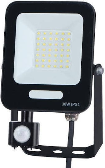 Eurolamp Waterproof LED Flood Light 30W Cold White 6500K With Motion Sensor IP54