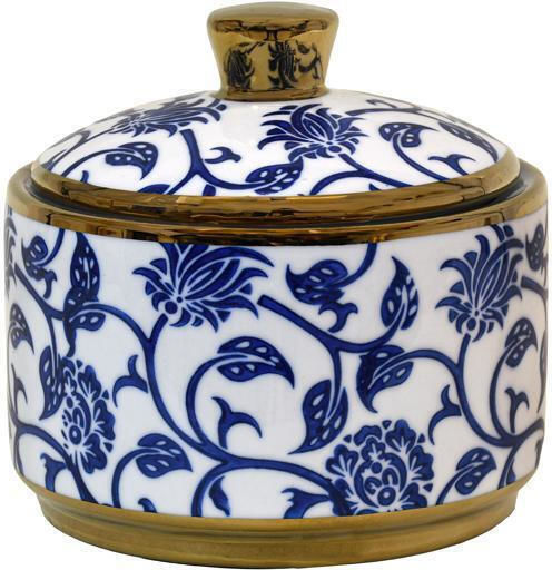 Ceramic Jar with Lid Fylliana Fl22960 Blue-White-Gold Color 13x13cm