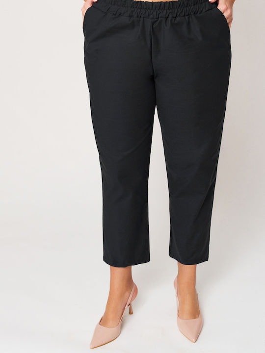 Women's Fabric Trousers with Elastic Carrot Fit Black