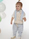 Mi Chiamo Boys Linen Baptism Suit with Vest Ecru