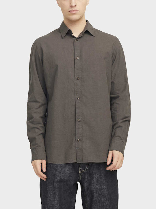 Jack & Jones Μακρυμάνικo Λινό Πουκάμισο Καφέ