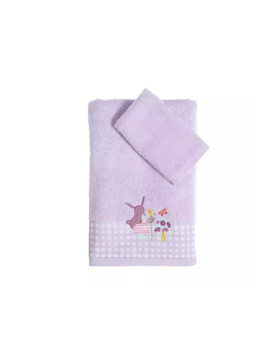 Nef-Nef Homeware Set of baby towels 2pcs Mon Petit Jardin Purple 70 cmx140cm Weight 420gr/m²