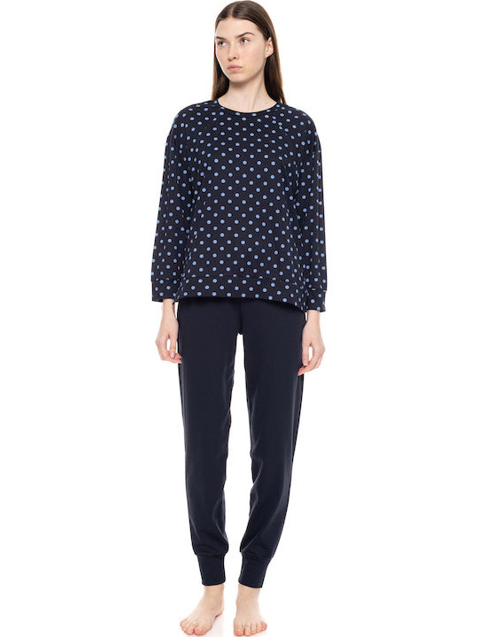 Pink Label Winter Damen Pyjama-Set Dark Blue