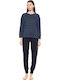 Pink Label Winter Damen Pyjama-Set Dark Blue