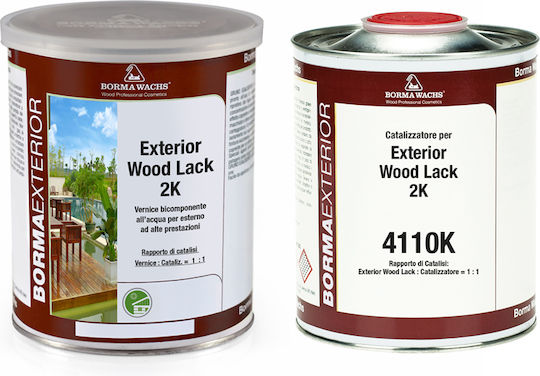 Borma Wachs 41122k-10/20 + 4112k Außenholzlack 2k Polyurethanlack 2 Komponenten 10-20% Natureffekt 5l + 5l