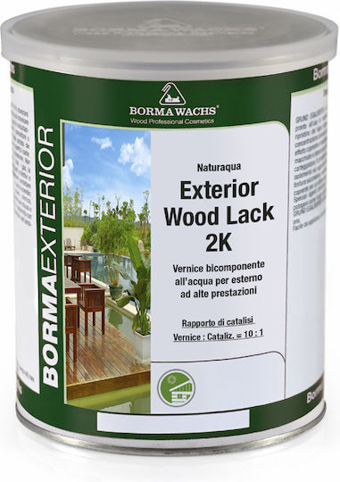 Borma Wachs Nat41122k-10/20 + Nat4101-2k Naturaqua Außenholzlack 2k Polyurethan Wasserbasierter 2-Komponenten-Lack 10-20% Natureffekt 5L + 500ml