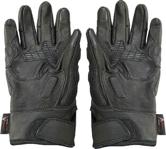 Leather Motorcycle Gloves with Knuckle Protection 2XL Black Color Logo Race Axion 2pcs